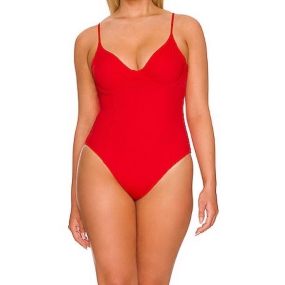 Good American Bright Poppy Red Show Off One Piece Swimsuit New with Tags